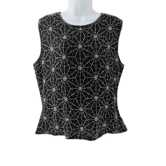 Vintage Black Silk Beaded Top | Cobweb Design | Papell Boutique Evening | Tag Si - Picture 1 of 3